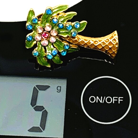 Nina Ricci Palm Tree Enamelled Pin Brooch Rhinestones - Picture 7 of 7